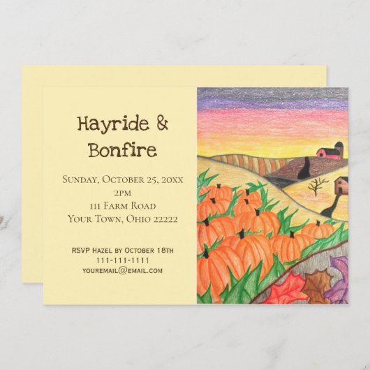 Rustikales Party Herbst Folk Hayride Einladung (Vorne/Hinten)