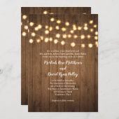 Rustikales Party Lights Imitate Wood Wedding Einladung (Vorne/Hinten)