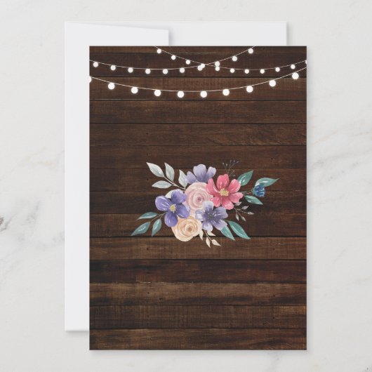 Rustikales Party-rosa mit BlumenBlume des Einladung (Rückseite)