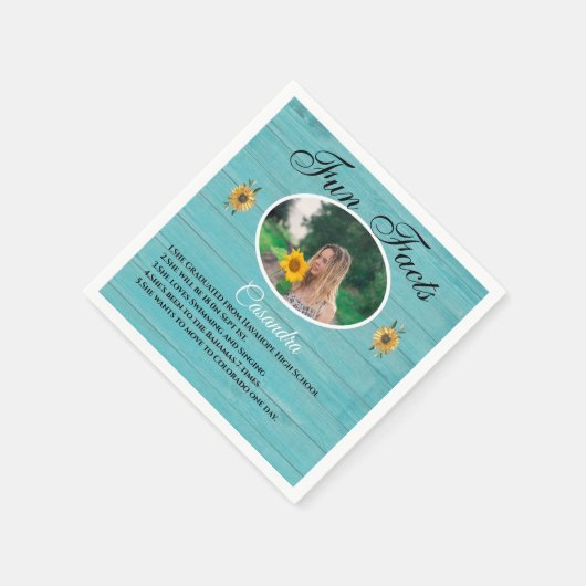 Rustikales Party Spaß Sonnenblumen Aquamarines Hol Serviette (Ecke)