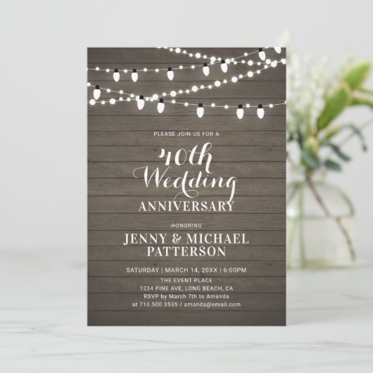 Rustikales Party zum Hochzeitstag Einladung (Stehend Vorderseite)