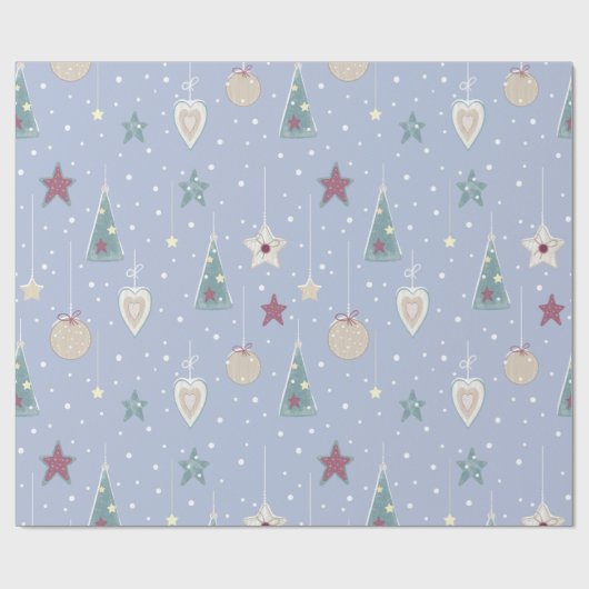 Rustikales Pastel Christmas Tree Star Herzmuster Geschenkpapier (Flach)
