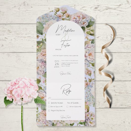 Rustikales Pastel Hydrangeas Periwinkle Arch Dinne All In One Einladung