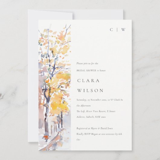 Rustikales Pastell Herbst Landschaftsbild Brautpar Einladung (Vorderseite)