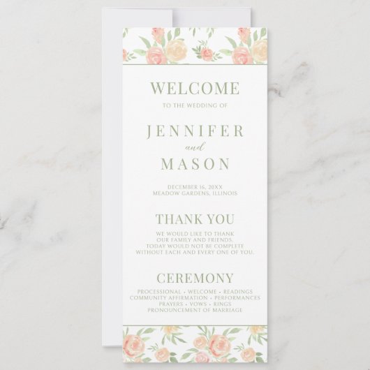 Rustikales Pastellgrün-Blume Hochzeitsprogramm (Vorderseite)