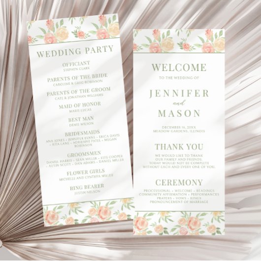 Rustikales Pastellgrün-Blume Hochzeitsprogramm