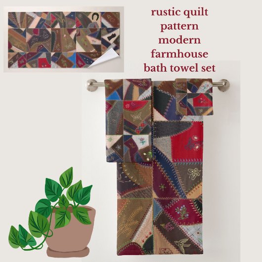 Rustikales Patchwork-Crazy-Quilt-Muster Elegant  Badhandtuch Set