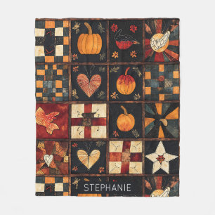 Rustikales Patchwork Folk Art Herbst Quilt Muste Fleecedecke