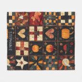 Rustikales Patchwork | Folk Art Herbst Quilt Muste Fleecedecke (Vorderseite (Horizontal))