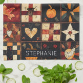 Rustikales Patchwork | Folk Art Herbst Quilt Muste Geschirrtuch (Gefaltet)