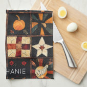 Rustikales Patchwork | Folk Art Herbst Quilt Muste Geschirrtuch (Viertel Falte)