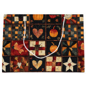 Rustikales Patchwork | Folk Art Herbst Quilt Muste Große Geschenktüte (Vorderseite)