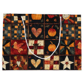 Rustikales Patchwork | Folk Art Herbst Quilt Muste Große Geschenktüte (Rückseite)