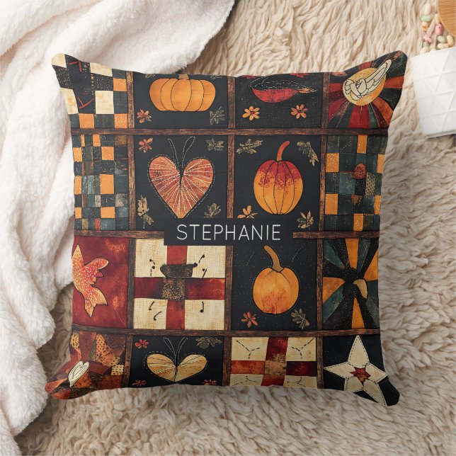 Rustikales Patchwork | Folk Art Herbst Quilt Muste Kissen (Decke)