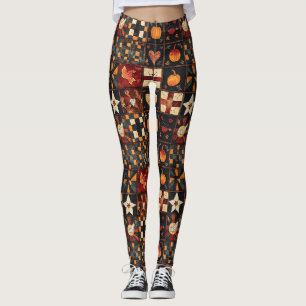 Rustikales Patchwork Folk Art Herbst Quilt Muste Leggings