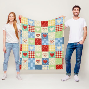 Rustikales Patchwork-Herzen-Picknick-Muster (1) Fleecedecke