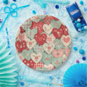 Rustikales Patchwork-Herzen-Picknick-Muster (1) Pappteller (Party)