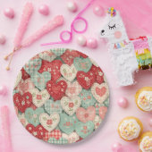 Rustikales Patchwork-Herzen-Picknick-Muster (1) Pappteller (Party)