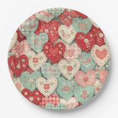 Rustikales Patchwork-Herzen-Picknick-Muster (1) Pappteller (Vorderseite)