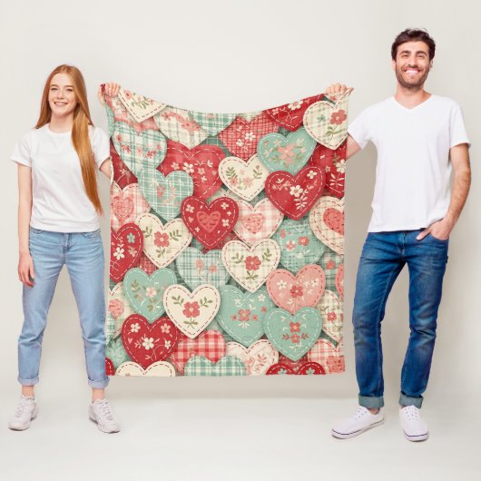 Rustikales Patchwork-Herzen-Picknick-Muster (2) Fleecedecke (Beispiel)