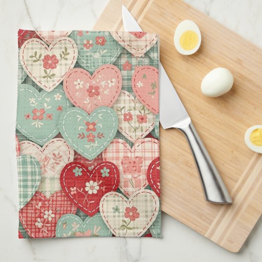 Rustikales Patchwork-Herzen-Picknick-Muster (2) Geschirrtuch (Viertel Falte)