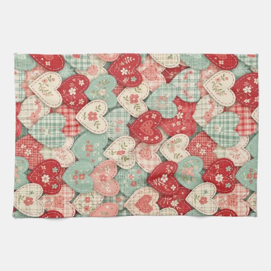 Rustikales Patchwork-Herzen-Picknick-Muster (2) Geschirrtuch (Horizontal)