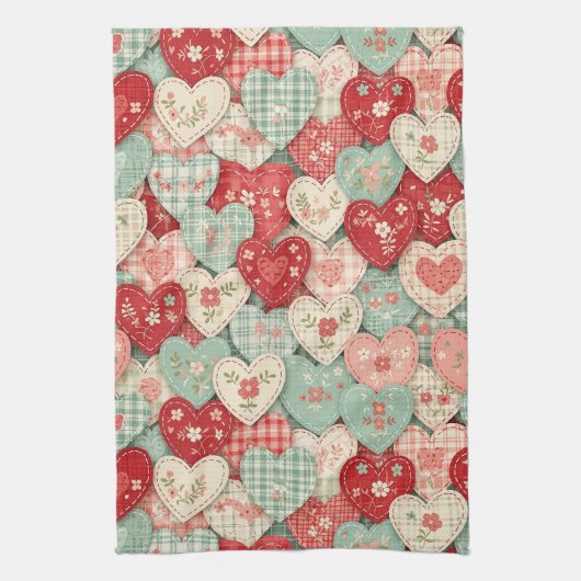 Rustikales Patchwork-Herzen-Picknick-Muster (2) Geschirrtuch (Vertikal)