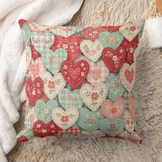 Rustikales Patchwork-Herzen-Picknick-Muster (2) Kissen (Decke)