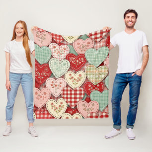 Rustikales Patchwork-Herzen-Picknick-Muster (3) Fleecedecke
