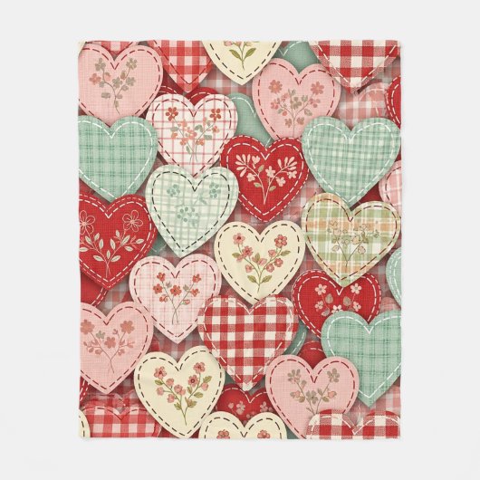 Rustikales Patchwork-Herzen-Picknick-Muster (3) Fleecedecke (Vorderseite)