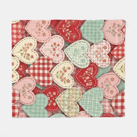 Rustikales Patchwork-Herzen-Picknick-Muster (3) Fleecedecke (Vorderseite (Horizontal))
