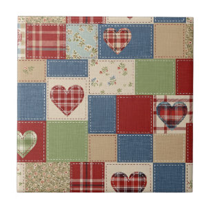Rustikales Patchwork-Herzen-Picknick-Muster (4) Fliese