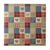 Rustikales Patchwork-Herzen-Picknick-Muster (5) Fliese (Vorderseite)