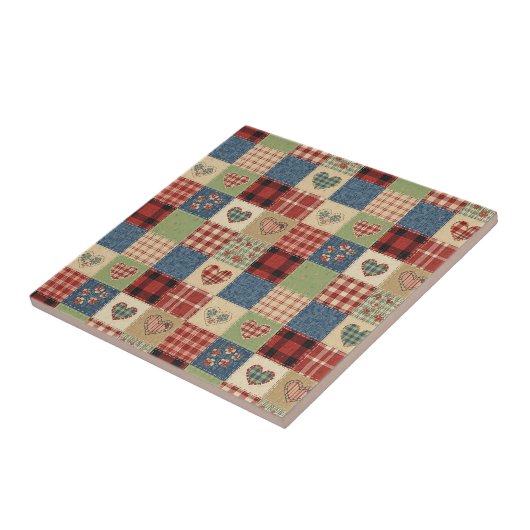 Rustikales Patchwork-Herzen-Picknick-Muster (5) Fliese (Seite)