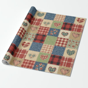 Rustikales Patchwork-Herzen-Picknick-Muster (5) Geschenkpapier