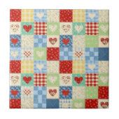 Rustikales Patchwork-Herzen-Picknick-Muster Fliese (Vorderseite)