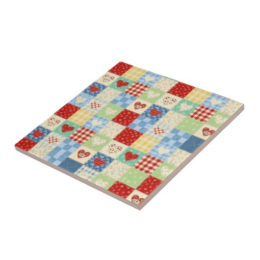 Rustikales Patchwork-Herzen-Picknick-Muster Fliese (Seite)