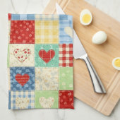 Rustikales Patchwork-Herzen-Picknick-Muster Geschirrtuch (Viertel Falte)