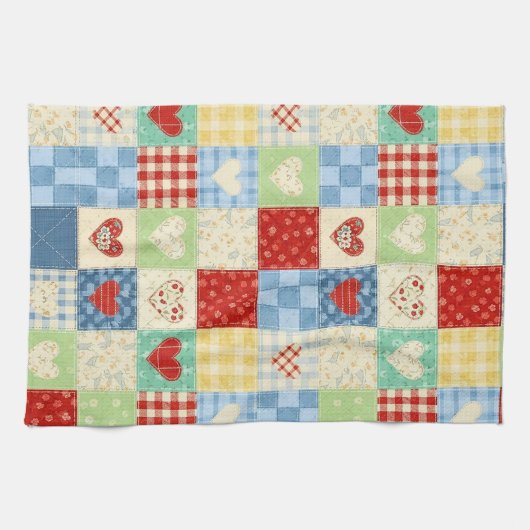 Rustikales Patchwork-Herzen-Picknick-Muster Geschirrtuch (Horizontal)