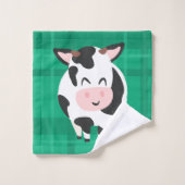 Rustikales Patchwork Kuhfarm Tan und Grün Badhandtuch Set (Waschlappen)