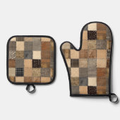 Rustikales Patchwork Oven Mitt and Pot Holder Set (Vorderseite)