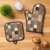 Rustikales Patchwork Oven Mitt and Pot Holder Set (Oben Unten)