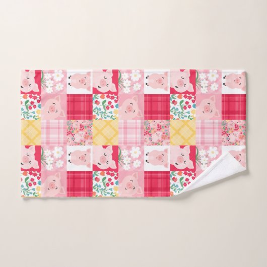 Rustikales Patchwork Schweinefleischblütenfarm Ros Badhandtuch Set (Handtuch)