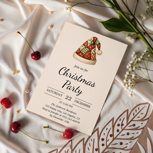 Rustikales Patchwork Weihnachtsmannmütze Weihnacht Einladung