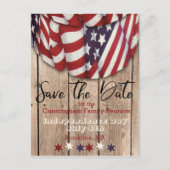 Rustikales Patriotic Family Wiedersehen Save the D Ankündigungspostkarte (Vorderseite)