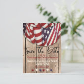 Rustikales Patriotic Family Wiedersehen Save the D Ankündigungspostkarte (Stehend Vorderseite)