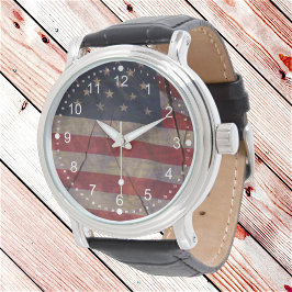 Rustikales Patriotic Red White Blue US Flaggensegm Armbanduhr