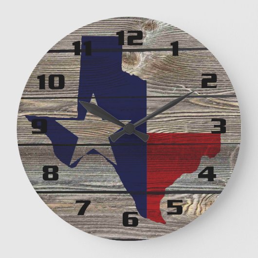 Rustikales Patriotic Texas Karte und Flagge Große Wanduhr (Vorderseite)