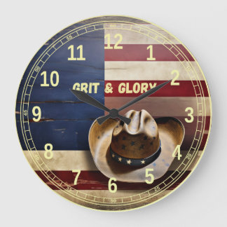 Rustikales patriotisches "GRIT & GLORY" Geschenk Große Wanduhr