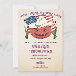 Rustikales, patriotisches Pumpkin Showdown Hallowe Einladung